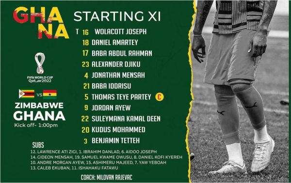 Ghana Starting XI vs Zimbabwe WCQ 2022