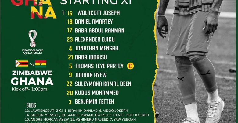 Ghana Starting XI vs Zimbabwe WCQ 2022